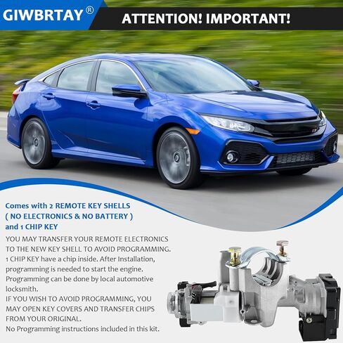 Compatible with Honda CRV 2017 2018 2019 2020 2021 2022 Ignition Lock Cylinder Switch Assembly (NO TRANSCEIVER) with Two Keys Shells (NO Electronics, ONLY Key Shells) and One Transponder Chip Key in Kuwait