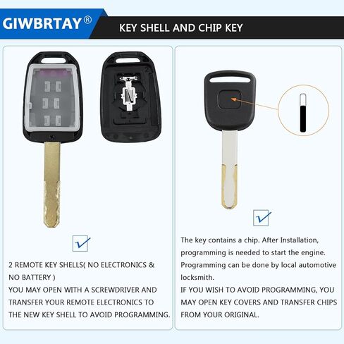 Compatible with Honda CRV 2017 2018 2019 2020 2021 2022 Ignition Lock Cylinder Switch Assembly (NO TRANSCEIVER) with Two Keys Shells (NO Electronics, ONLY Key Shells) and One Transponder Chip Key in Kuwait