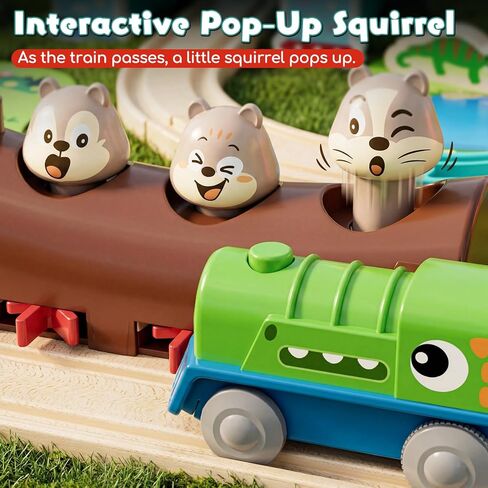 Lehoo Castle Wooden Train Set - Train Track Set with Battery-Operated Dinosaur Train, Lion Tunnel Lights & Sounds, Train Toy Birthday Gift for Boys & Girls Ages 3-7 in Kuwait
