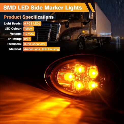 مصابيح إشارة الانعطاف الجانبية LED من العنبر متوافقة مع 2008-2017 Freightliner Cascadia، قطعتان من مصابيح التخليص المختومة من جانب الكابينة الأمامية تحل محل A0682313001 in Kuwait