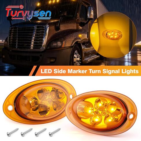 مصابيح إشارة الانعطاف الجانبية LED من العنبر متوافقة مع 2008-2017 Freightliner Cascadia، قطعتان من مصابيح التخليص المختومة من جانب الكابينة الأمامية تحل محل A0682313001 in Kuwait