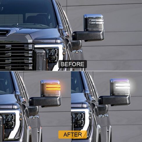 ROCCS LED أضواء إشارة الانعطاف المتتابعة باللون الكهرماني لـ 2020-2026 Chevy Silverado/GMC Sierra 2500HD 3500HD، أضواء علامة مرآة السحب الخلفية، مصابيح بيضاء لوقوف السيارات/الشحن، عدسات شفافة in Kuwait