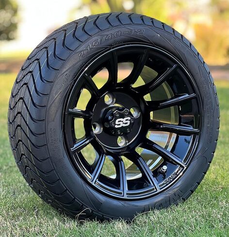 TREX 12" Titan Wheels on 215/40-12 DOT Low Profile Street Tires - Set of 4 (215/40-12" - Standard Lugs, 12" Titan Gunmetal) in Kuwait
