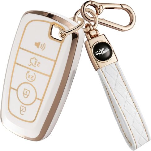 Soft TPU for Ford Key Fob Cover with Keychain, Key Case Shell Full Protection for F150 F250 F350 Maverick Mustang Explorer Fusion Escape Edge Bronco Accessories, 2018-2026, White in Kuwait