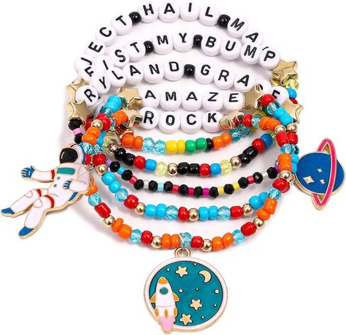 AICase لمشروع Hail Mary Merch Rocky Gifts مستوحاة من الأساور 5 قطع قابلة للتكديس ومطاطة مطرزة بالخرز أساور رواد الفضاء قميص قبعة الزي ملصق هدايا البضائع لعيد ميلاد المعجبين in Kuwait