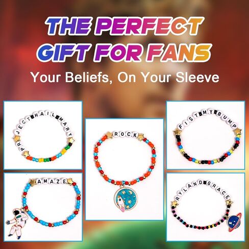 AICase لمشروع Hail Mary Merch Rocky Gifts مستوحاة من الأساور 5 قطع قابلة للتكديس ومطاطة مطرزة بالخرز أساور رواد الفضاء قميص قبعة الزي ملصق هدايا البضائع لعيد ميلاد المعجبين in Kuwait
