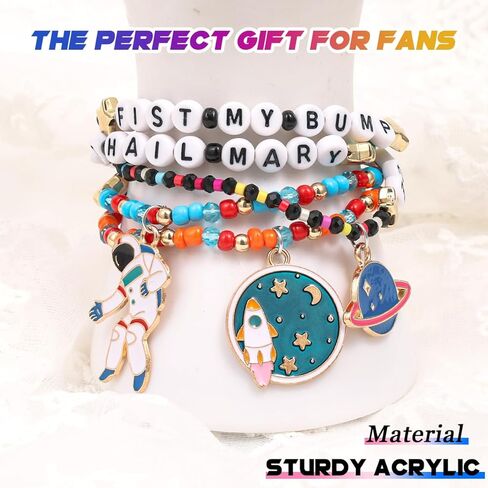 AICase لمشروع Hail Mary Merch Rocky Gifts مستوحاة من الأساور 5 قطع قابلة للتكديس ومطاطة مطرزة بالخرز أساور رواد الفضاء قميص قبعة الزي ملصق هدايا البضائع لعيد ميلاد المعجبين in Kuwait