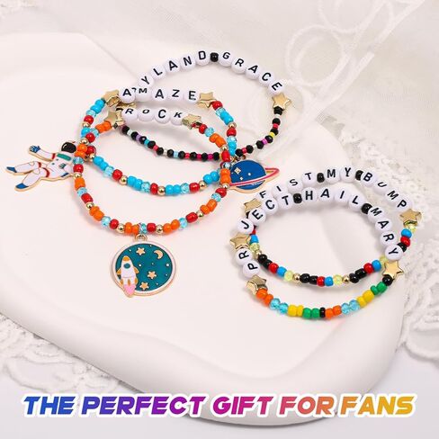 AICase لمشروع Hail Mary Merch Rocky Gifts مستوحاة من الأساور 5 قطع قابلة للتكديس ومطاطة مطرزة بالخرز أساور رواد الفضاء قميص قبعة الزي ملصق هدايا البضائع لعيد ميلاد المعجبين in Kuwait
