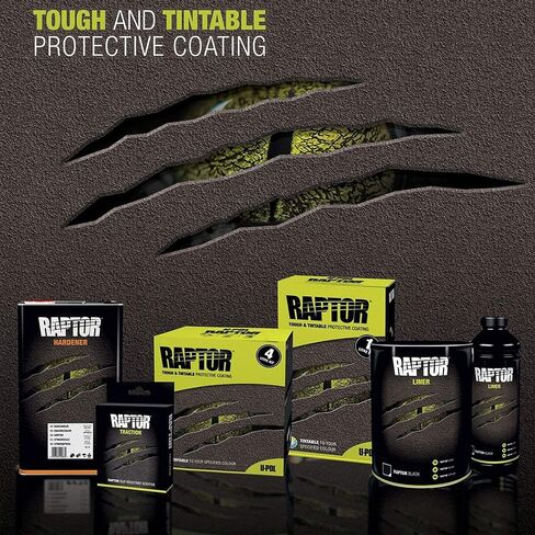U-Pol Raptor Mesa Gray Urethane Spray-On Truck Bed Liner Kit and Custom Coat Spray Gun with Regulator, 8 Liters in Kuwait