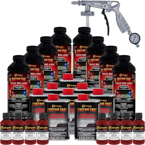 Custom Coat Blood Red 2 Gallon (8 Quart) Urethane Spray-On Truck Bed Liner Kit with Spray Gun and Regulator - Easy Mixing, Shake, Shoot - Textured Protective Coating, Prevent Rust - Car, Auto in Kuwait