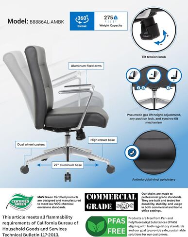 Boss Office Products Modern Conference Chair with Aluminum Arms and Base, Black in Kuwait