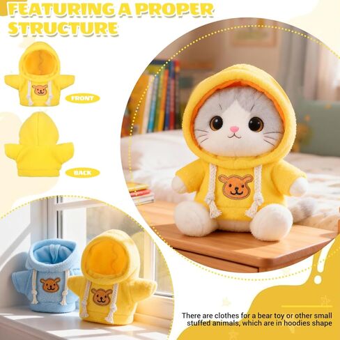 Toyvian 2 قطعة دمية دب قطيفة صغيرة زي حيوان محشو زي فتاة صبي دمية قطيفة مقنعين سترة ملابس لطيف حيوان محشو ملابس الزي للدببة 6-8 بوصة in Kuwait