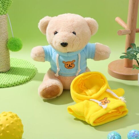 Toyvian 2 قطعة دمية دب قطيفة صغيرة زي حيوان محشو زي فتاة صبي دمية قطيفة مقنعين سترة ملابس لطيف حيوان محشو ملابس الزي للدببة 6-8 بوصة in Kuwait