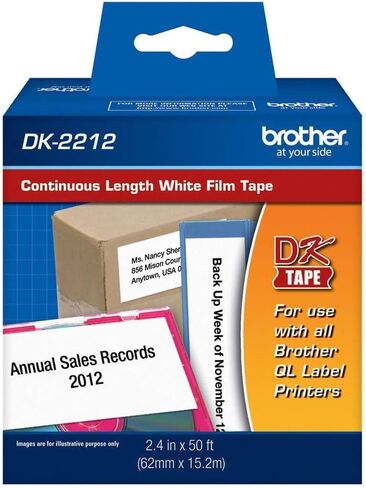 شريط فيلم Brother أصلي DK-2212 بطول مستمر أسود على أبيض لطابعات ملصقات Brother QL، 2.4 بوصة × 50 بوصة (62 مم × 15.2 متر)، لفة واحدة لكل صندوق، DK2212، عبوة من 4 قطع in Kuwait