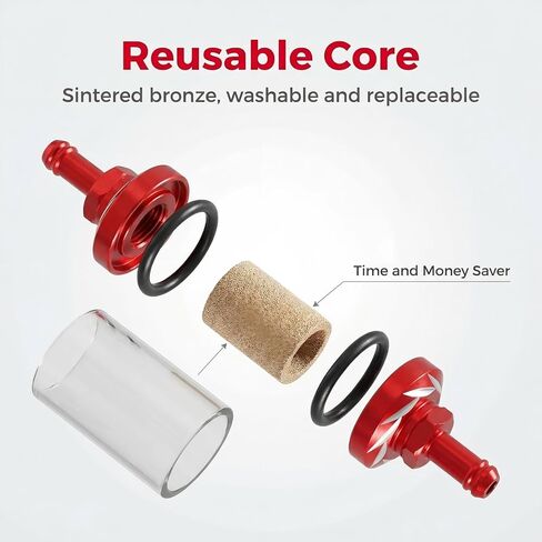 5/16 Fuel Filter Inline, Reusable Washable Aluminum Gas Fuel Filter with Clear Glass, for Small Engine, Motorcycle, ATV, Lawn Mower, Boat (Non Fuel Injected) in Kuwait