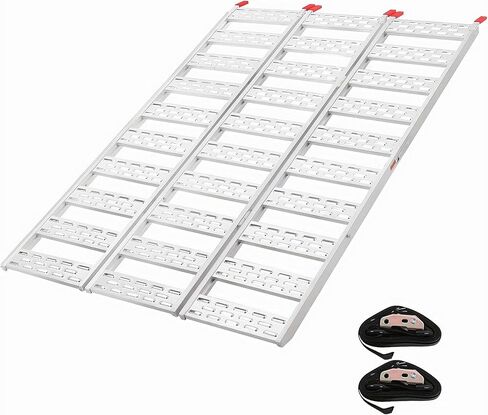 1500-LBS Capacity Aluminum Tri-Fold Loading Ramps for Pickup Trucks - with Load Straps, Ideal for ATV, Motorcycle, Lawn Mower & Dirt Bike in Kuwait