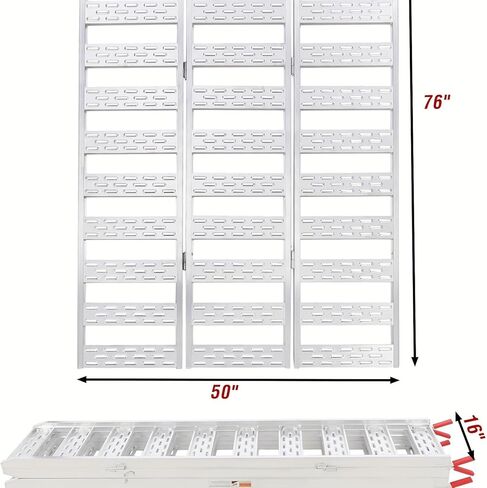 1500-LBS Capacity Aluminum Tri-Fold Loading Ramps for Pickup Trucks - with Load Straps, Ideal for ATV, Motorcycle, Lawn Mower & Dirt Bike in Kuwait