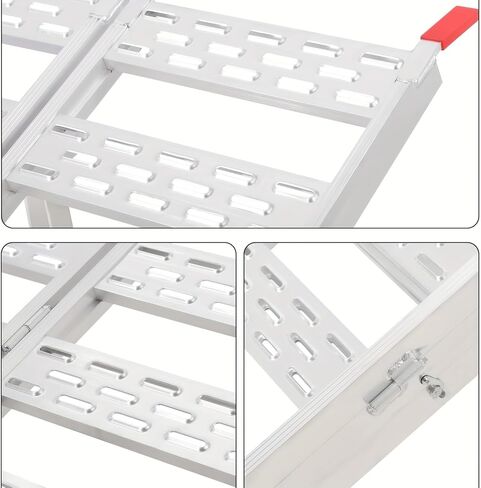 1500-LBS Capacity Aluminum Tri-Fold Loading Ramps for Pickup Trucks - with Load Straps, Ideal for ATV, Motorcycle, Lawn Mower & Dirt Bike in Kuwait