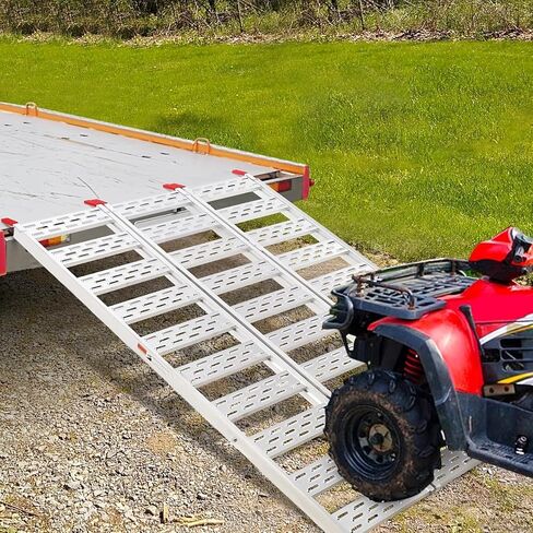 1500-LBS Capacity Aluminum Tri-Fold Loading Ramps for Pickup Trucks - with Load Straps, Ideal for ATV, Motorcycle, Lawn Mower & Dirt Bike in Kuwait