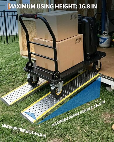 Garvee 57" Aluminum Shed Ramps 2 Pack - 800 LBS Capacity Lightweight Loading Ramp for Lawn Mower, ATV, Motorcycle - Anti-Slip Punch Plate Surface with High-Visibility Yellow Edge in Kuwait