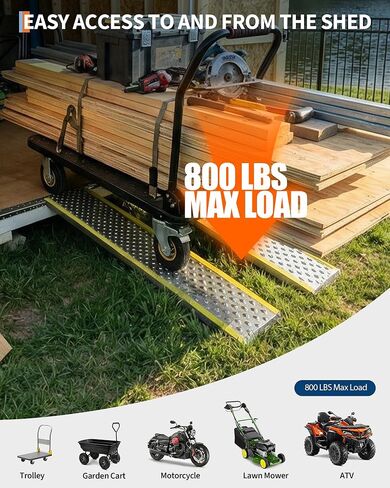 Garvee 57" Aluminum Shed Ramps 2 Pack - 800 LBS Capacity Lightweight Loading Ramp for Lawn Mower, ATV, Motorcycle - Anti-Slip Punch Plate Surface with High-Visibility Yellow Edge in Kuwait