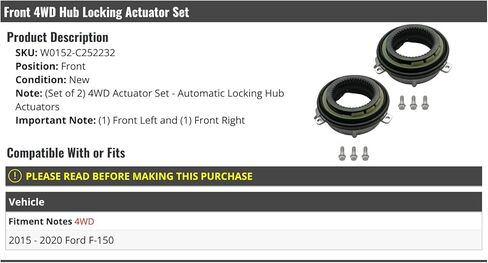 Front 4WD Automatic Locking Hub Actuator Set of 2 - Compatible with 2015-2020 Ford F-150 in Kuwait