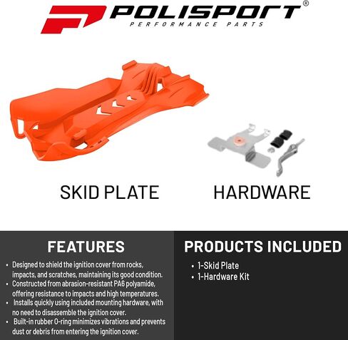 Polisport Motocross Motorcycles (MX) لوح انزلاقي للحصن لـ KTM 250 SX/250 EXC/300 EXC (2006-16) الدراجات الترابية - جودة OEM، متينة ومرنة ومناسبة تمامًا - برتقالي in Kuwait