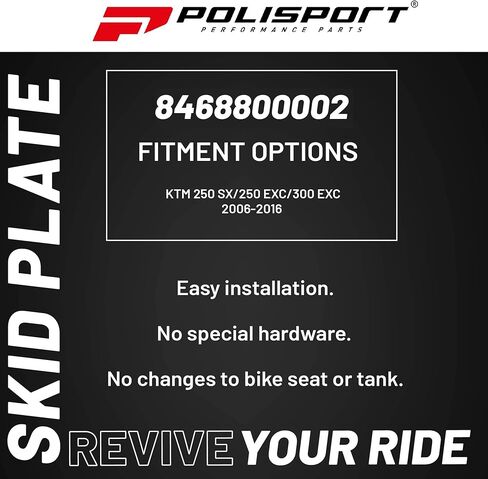 Polisport Motocross Motorcycles (MX) لوح انزلاقي للحصن لـ KTM 250 SX/250 EXC/300 EXC (2006-16) الدراجات الترابية - جودة OEM، متينة ومرنة ومناسبة تمامًا - برتقالي in Kuwait