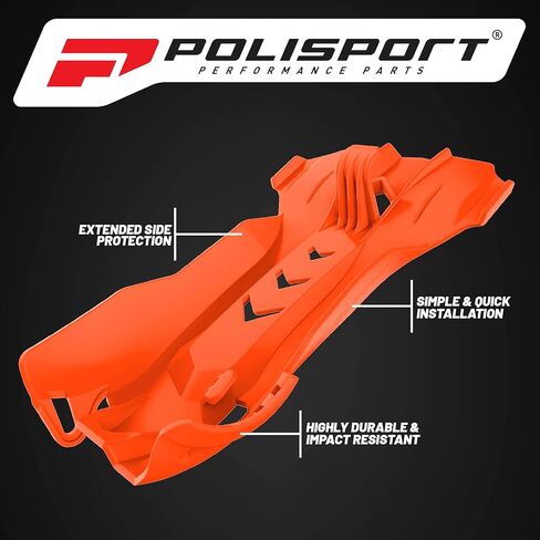 Polisport Motocross Motorcycles (MX) لوح انزلاقي للحصن لـ KTM 250 SX/250 EXC/300 EXC (2006-16) الدراجات الترابية - جودة OEM، متينة ومرنة ومناسبة تمامًا - برتقالي in Kuwait