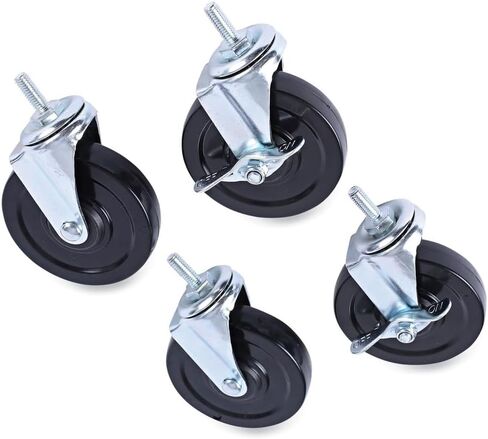 Alera Optional Casters for Wire Shelving, Grip Ring Type K Stem, 4" Wheel, Black/Silver, 4/Set (2 Locking) in Kuwait