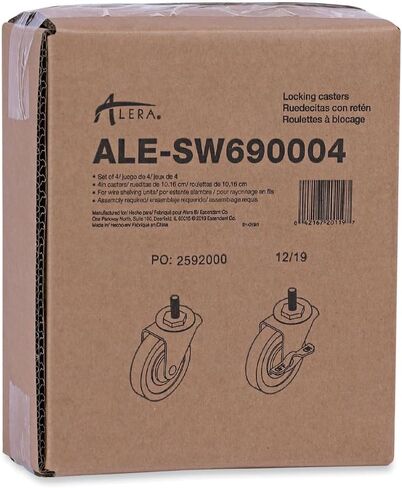 Alera Optional Casters for Wire Shelving, Grip Ring Type K Stem, 4" Wheel, Black/Silver, 4/Set (2 Locking) in Kuwait