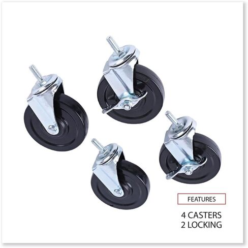 Alera Optional Casters for Wire Shelving, Grip Ring Type K Stem, 4" Wheel, Black/Silver, 4/Set (2 Locking) in Kuwait