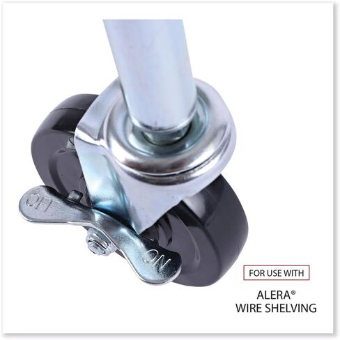 Alera Optional Casters for Wire Shelving, Grip Ring Type K Stem, 4" Wheel, Black/Silver, 4/Set (2 Locking) in Kuwait