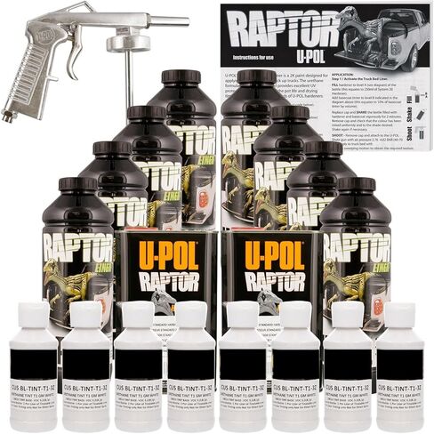 طقم بطانة سرير الشاحنة U-POL Raptor Gm White Urethane Spray-On Truck مع مسدس رش مجاني، 2 جالون in Kuwait