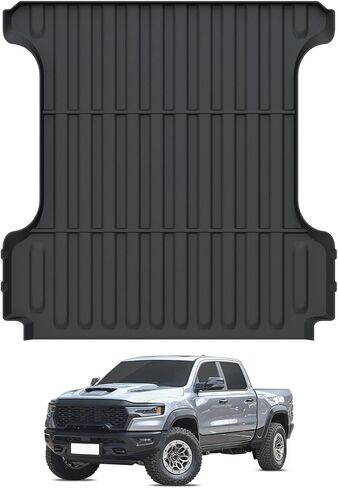 حصيرة سرير شاحنة 5.7FT لـ Ram 1500/1500 RHO 2019-2026 وRAM 1500 Classic 2019-2024 سرير قصير (5FT7 / 67.4 بوصة) ليست لرامبوكس، بطانة سرير شاحنة بضائع مناسبة لجميع الأحوال الجوية، أسود in Kuwait
