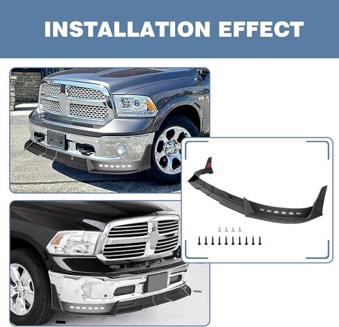 Front Bumper Lip fit for Ram1500 2013-2018, for Ram 1500 Classic 2019-2024 LED Sequential Running Lights Spoiler Body Kit,Matt Black Front Lip LED (for Models with Two Piece Bumper Type) in Kuwait