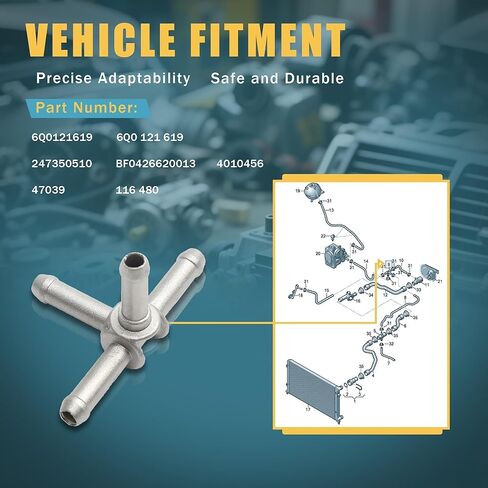 6Q0121619 شفة موصل خرطوم المبرد الألومنيوم متوافقة مع Audi A3 / Sportback 2003-2013 VW Golf Jetta Caddy Touran 2003-2015 سيات سكودا 2004-2013 in Kuwait