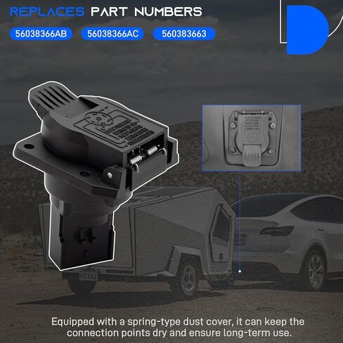 56038366AB Rear 7-Way Trailer Tow Connector Compatible with 1998-2009 Dodge Ram 1500 2500 3500，Fit for Chrysler Jeep Cherokee 7 Pin Trailer Plug Harness Accessories Replace#56038366 56038366AB in Kuwait