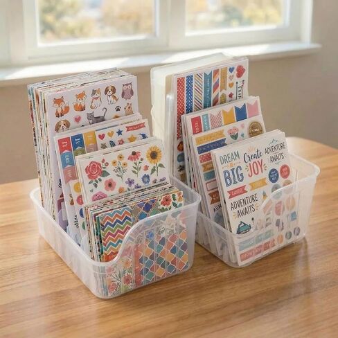 Clear Sticker Organizer Storage Box with Dividers, See All Your Stickers at a Glance, Craft Organizer for Stickers, Washi Tape & Scrapbook Supplies, Space Saving (2 Pc) in Kuwait