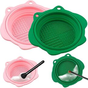 2Pcs Foldable Paint Brush Cleaner Mat Makeup Brushes Cleaner Sponges Portable Silicone Paint Clean Tool Mat Bowl for Artists Paintbrush Powder Puff Sponge and Painting Accessories (Pink & Green) in Kuwait