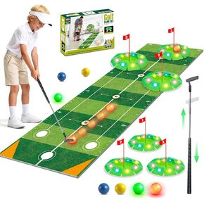 VATOS Kids Golf Toy Set - Light Up Golf Game with 6.5ft Putting Mat, Golf Putter, 3 Holes, 4 Balls (2 Glow Balls), Indoor Outdoor Yard Family Glofer Game, Birthday Gifts for Boys Girls Ages 3-8 in Kuwait