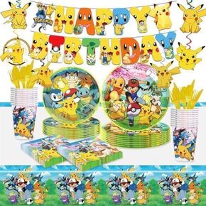 118 Pcs anime Birthday Party Supplies Set, anime Theme: 1Banner, 20Cups, 6Hanging Swirls, 30(Spoons+Forks+Knives), 1Tablecloth, 20Plates(9 inch), 20Plates(7 inch), 20Napkins in Kuwait