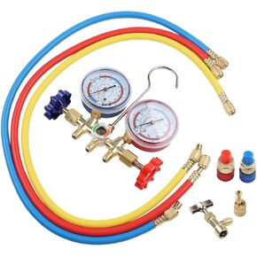 Manifold Gauge Set R410A R404A R134A, AC Diagnostic Tool Kit with 3 Hoses, Brass Valve & Hooks Auto Home Refrigeration Repair(A) in Kuwait