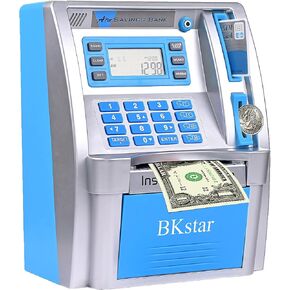 BKstar ATM Piggy Bank للأطفال - بنك المال الإلكتروني الناطق مع بطاقات السحب الآلي وعداد العملات الرقمية للنقود الحقيقية، الأولاد والبنات in Kuwait