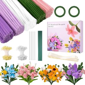 Siolviento Pipe Cleaners Craft، مجموعة 500 قطعة من الزهور لتنظيف الأنابيب مع 5 ألوان من سيقان الشانيل وأسلاك الزهور والشريط وشريط البستنة والسداة للباقات اليدوية ومستلزمات الفنون والحرف اليدوية (متعدد الألوان-B) in Kuwait