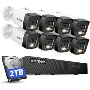 نظام أمان ANNKE H500 8 كاميرات PoE H.265+ 8CH NVR مع محرك أقراص ثابتة سعة 2 تيرابايت، تسجيل صوتي 24/7، كاميرا IP خارجية بدقة 5 ميجابكسل، فتحة بطاقة SD، رؤية ليلية EXIR بطول 100 قدم، مقاومة للماء IP67، تعمل مع Alexa in Kuwait