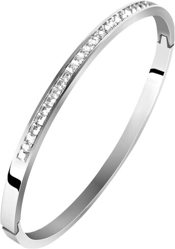 Sterling Silver Bracelet Bangle Stainless Steel Adorned with Diamonds for Womens and Girls in Saudi Arabia