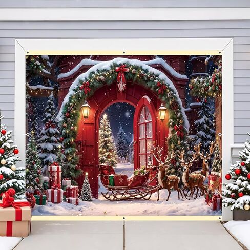 Christmas Backdrop 20x10ft Winter Forest North Pole Xmas Tree Reindeer Snowflake Snow Banner Family Holiday Party Photography Background Decorations Outdoor Supplies Polyester Fabric in Saudi Arabia
