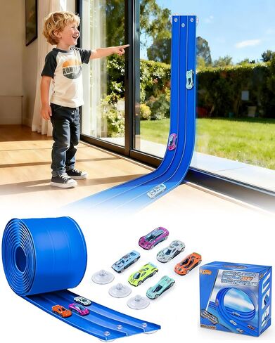 3-Lane Flex Track 15 Ft Flex Race Car Track مع 6 سيارات لعبة، محمولة DIY مضمار سباق متوافق مع Diecast 1/64th Cars للأعمار من 3 سنوات فما فوق، هدايا عيد ميلاد للأولاد (أزرق داكن-2) in Kuwait