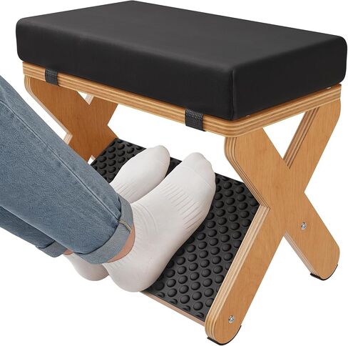 Wood X-Legs Foot Stool Ottoman, Multi-Purpose Small Ottoman with Pebble Massage Surface and Non-Slip Foot Pads，Sturdy Solid Wood Frame Padded Seat Footrest for Office，Living Room & Bedroom in Kuwait